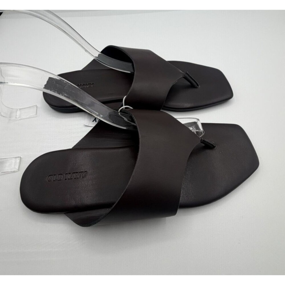 Old Navy Thong Sandal Brown Faux Leather Wide Vacay Resort Preppy Size 7.5 NWT